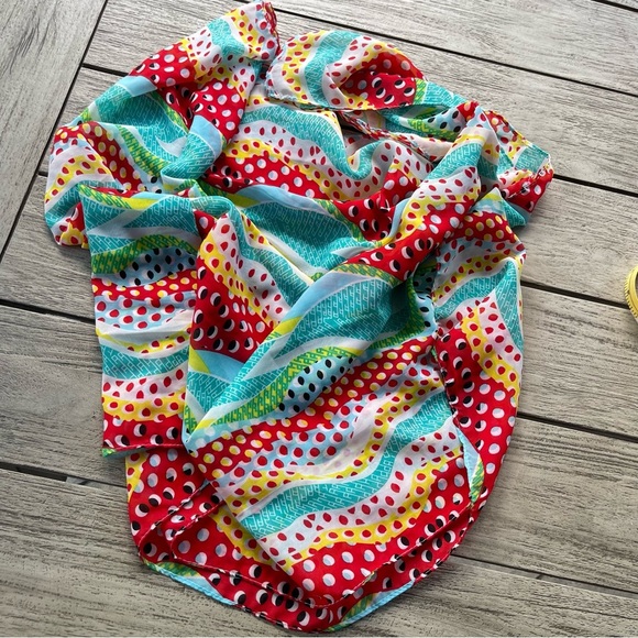 Colorful Polka Dot and Wave Patterned Silk Scarf - Picture 1 of 4